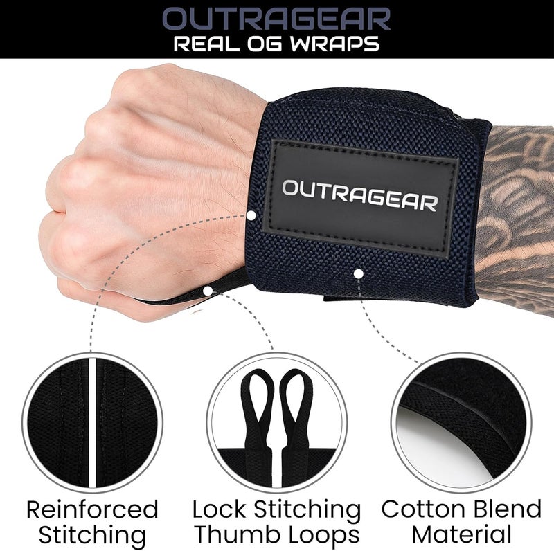 OUTRAGEAR 18" OG-Grade Wrist Wraps for Weightlifting – Heavy Duty Wrist Support with Thumb Loop & Lockdown Strap – Wrist Straps for Powerlifting, Bench Press & Gym Training - Image 3